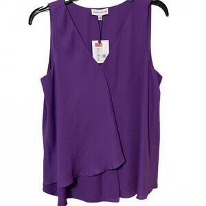 Gibson Latimer Purple Lightweight Sleeveless V-Neck Flowy Blouse Large-New $79